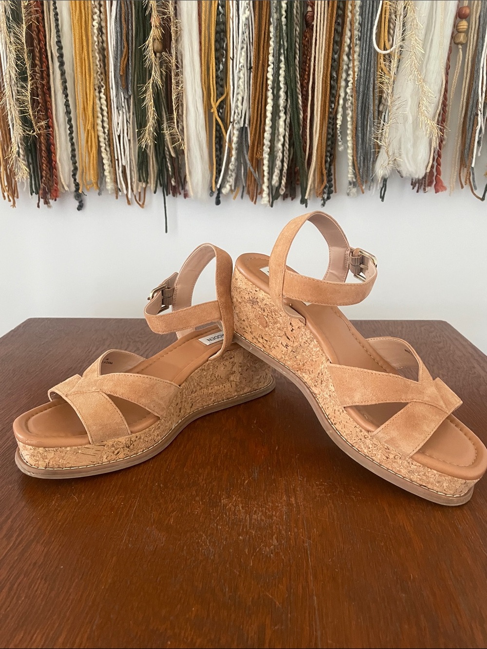 Steve Madden Tan Suede Cork Wedge Sandals